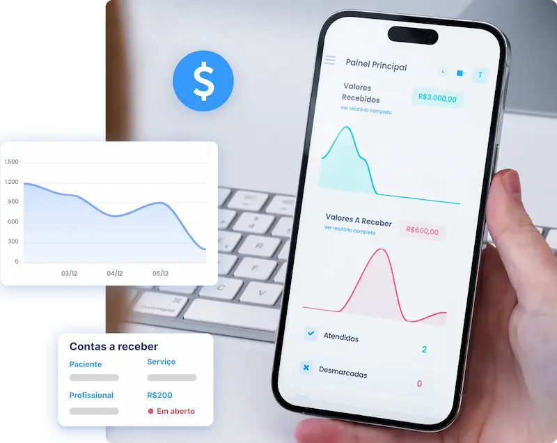 imagem de um celular logado no nosso sistema na aba de dashboard